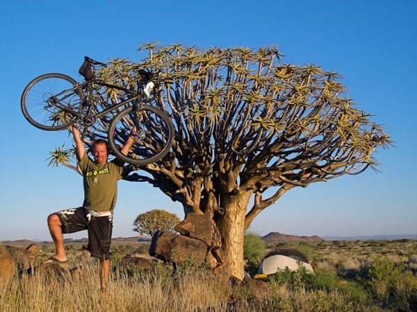 Dave Conquering the TDA bicycle ride in Africa, Namibia