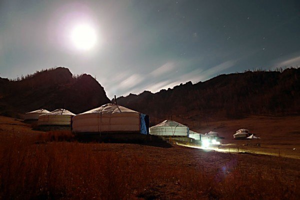 mongolian yurts and night