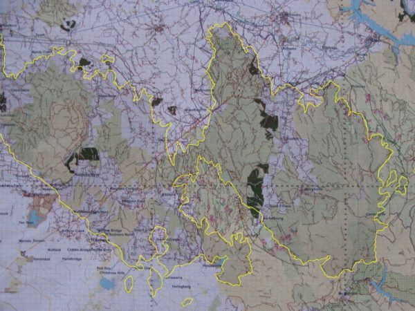 Map of the area affected by the Australian Bushfire