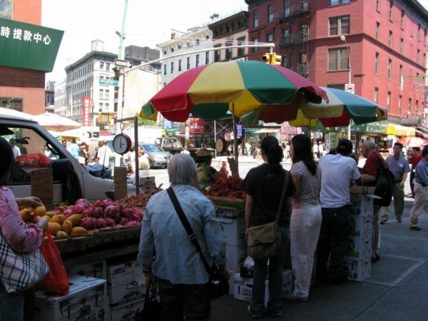 Outdoor fruit stall in Chinatown in New York City
