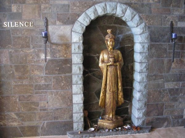 Goddess altar with the word Silence beside it
