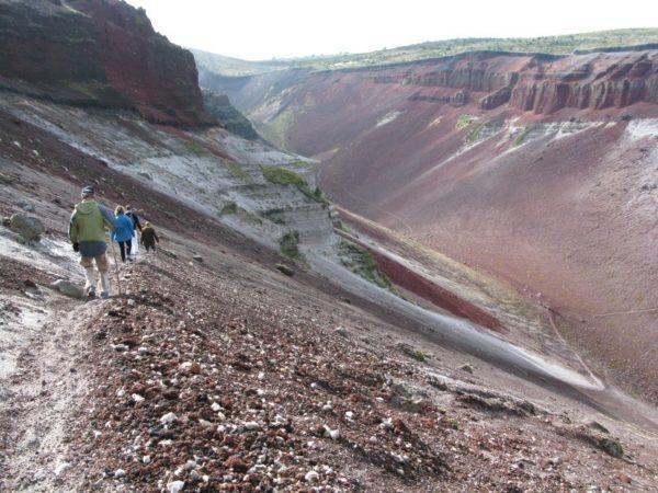 descending into the crater of Mt Tarawera volcano