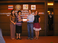 Nora Dunn and Kelly Bedford receiving a cheque from an all-female Rotary club in Chiang Mai for their Cyclone Relief for Burma project
