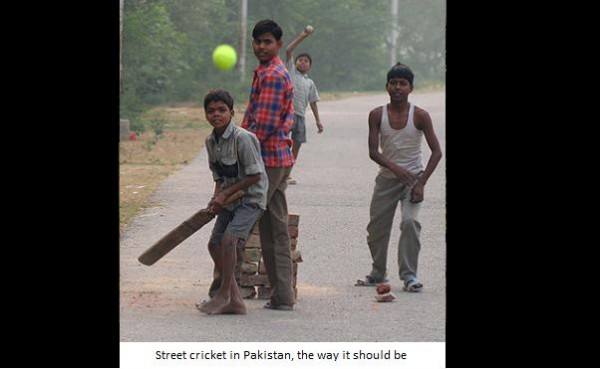 Street cricket in Pakistan, played by children