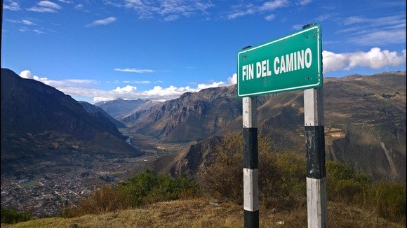 Fin Del Camino sign above Calca in Peru