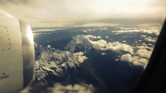 flying into Cusco Peru, over the Andes mountains