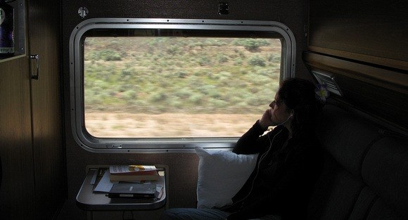 Nora Dunn on a train in Australia
