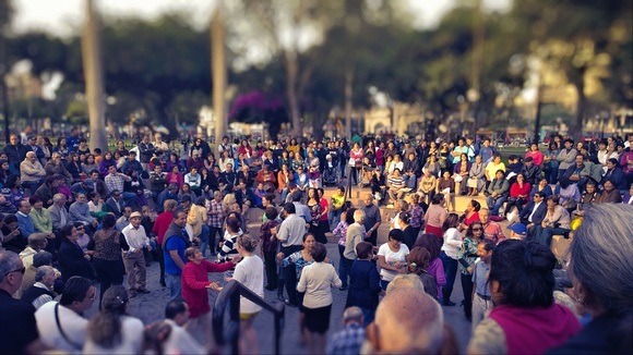 people dancing in Parque Central in Lima Peru