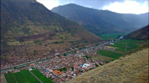 View of Pisac and the Sacred Valley of Peru from the Pisac Ruins high above