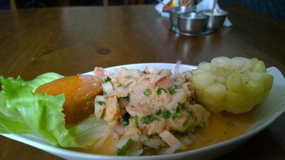 ceviche in Peru; common as a street food and in restaurants