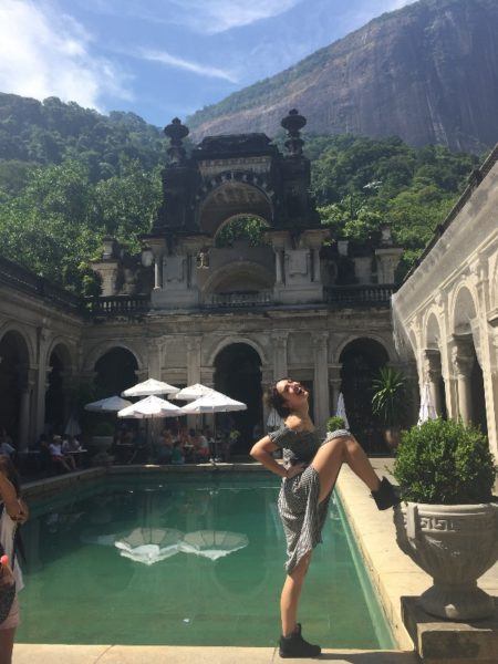 Phoebe Gill, freelance SEO and Blogger, posing at a cafe in South America