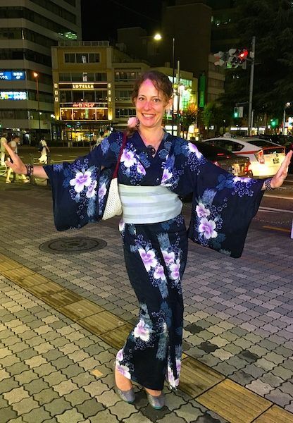 wearing a full yukata in Japan